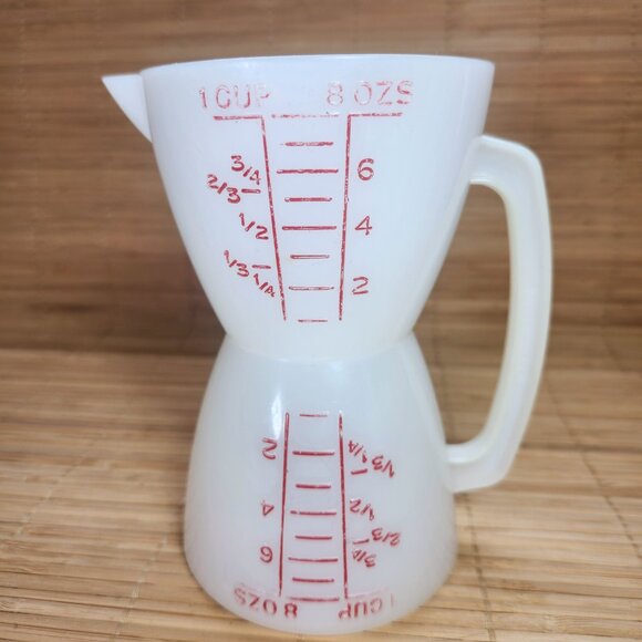 Tupperware Wet Dry Double Measuring Cup 8 oz. Hourglass 2-Sided Vintage 70s - Picture 3 of 6